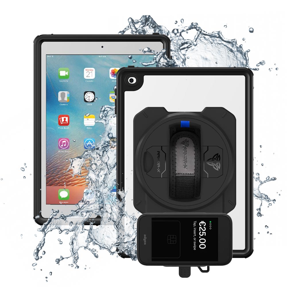 EX2-MAN-A7S | iPad 9.7 ( 5th / 6th Gen. ) 2017 / 2018 | IP68 Waterproof, Shock & Dust Proof Case With Adyen AMS1 Card Reader Holder