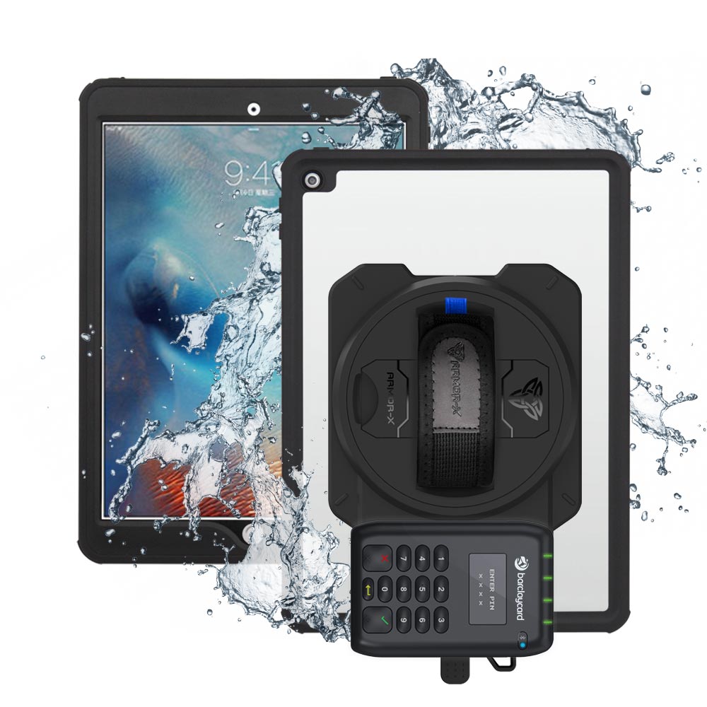 EX2-MAN-A8S | iPad Pro 10.5 2017 | IP68 Waterproof, Shock & Dust Proof Case With Barclaycard Card Reader Holder
