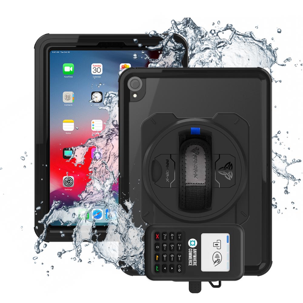EX2-MAN-A9S | iPad Pro 11 ( 1st Gen. ) 2018 | IP68 Waterproof, Shock & Dust Proof Case With AnywhereCommerce Nomad WP3 Credit Card Reader Holder