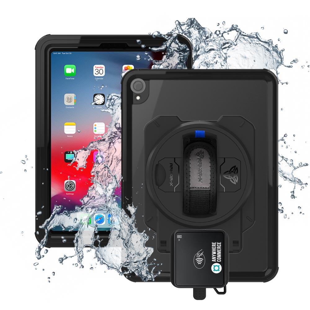EX2-MAN-A9S | iPad Pro 11 ( 1st Gen. ) 2018 | IP68 Waterproof, Shock & Dust Proof Case With AnywhereCommerce Walker C3X Credit Card Reader Holder