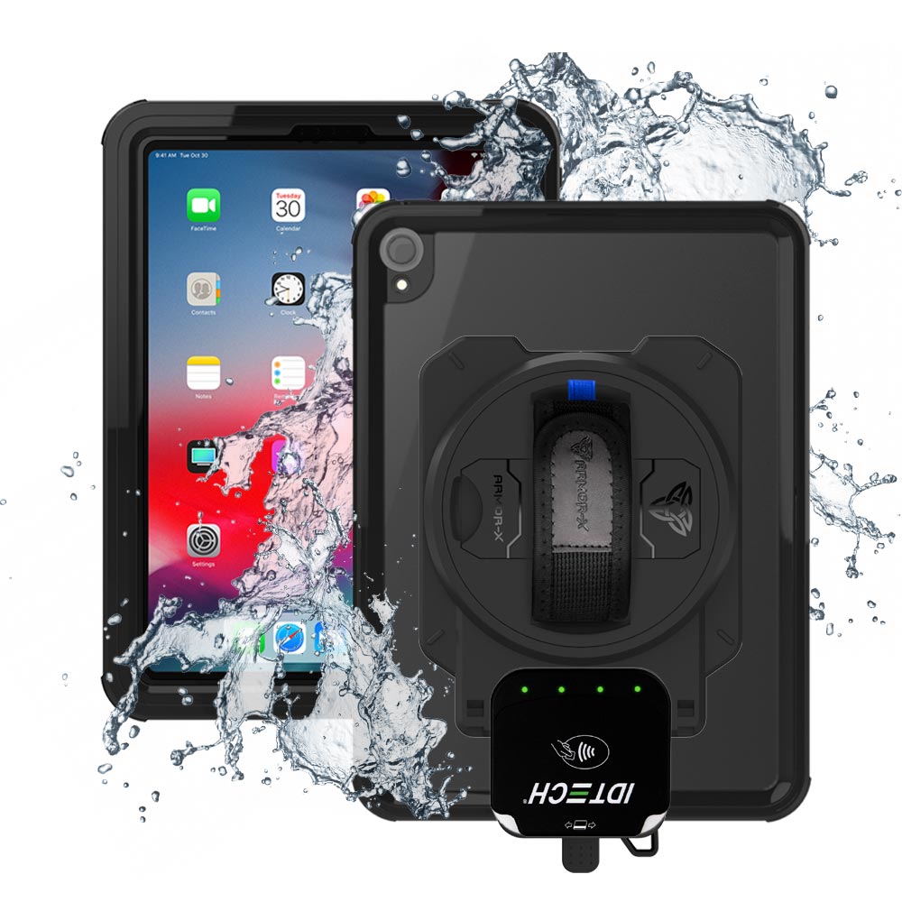 EX2-MAN-A9S | iPad Pro 11 ( 1st Gen. ) 2018 | IP68 Waterproof, Shock & Dust Proof Case With ID TECH VP3350 Card Reader Holder