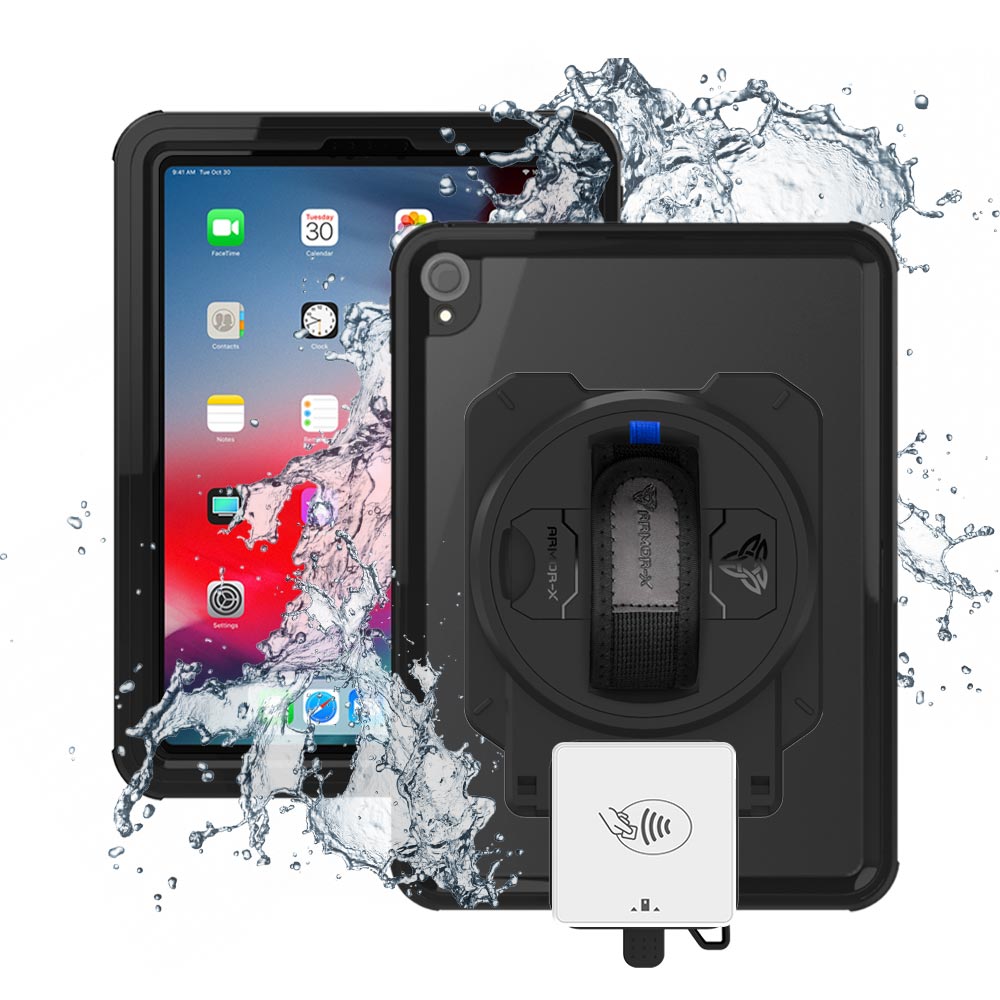 EX2-MAN-A9S | iPad Pro 11 ( 1st Gen. ) 2018 | IP68 Waterproof, Shock & Dust Proof Case With Payanywhere 3-in-1 Credit Card Reader Holder