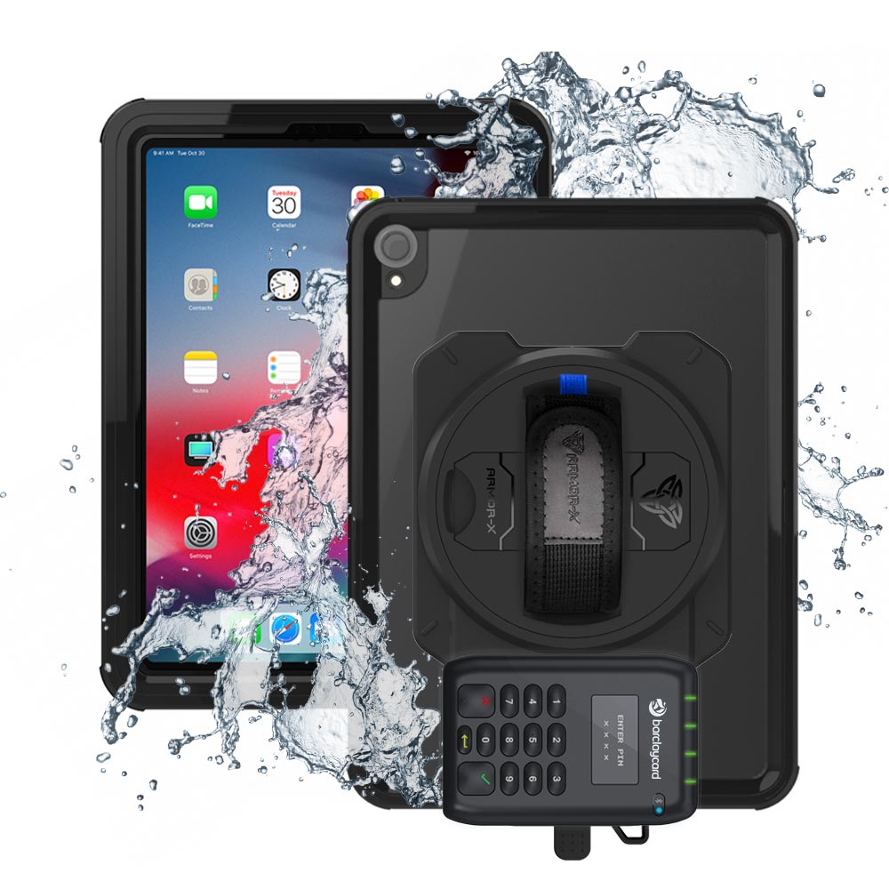 EX2-MAN-A9S | iPad Pro 11 ( 1st Gen. ) 2018 | IP68 Waterproof, Shock & Dust Proof Case With Barclaycard Card Reader Holder