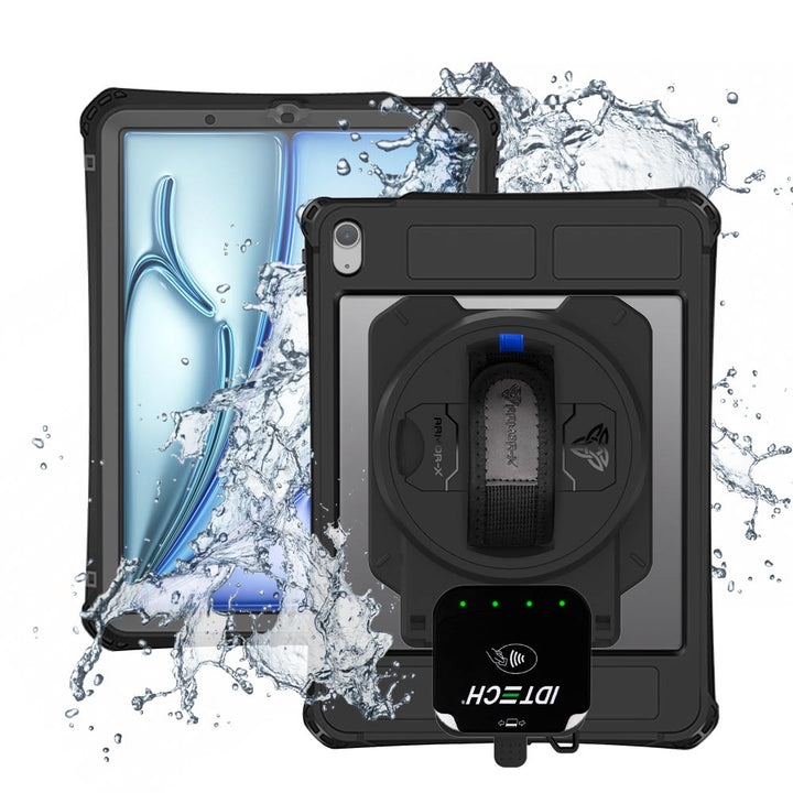 EX2-MAN-iPad-A5PN | iPad Air 11 (M2) / (M3) | IP68 Waterproof, Shock &amp; Dust Proof Case With ID TECH VP3350 Card Reader Holder Supports Apple Pencil Pro Wireless Charging