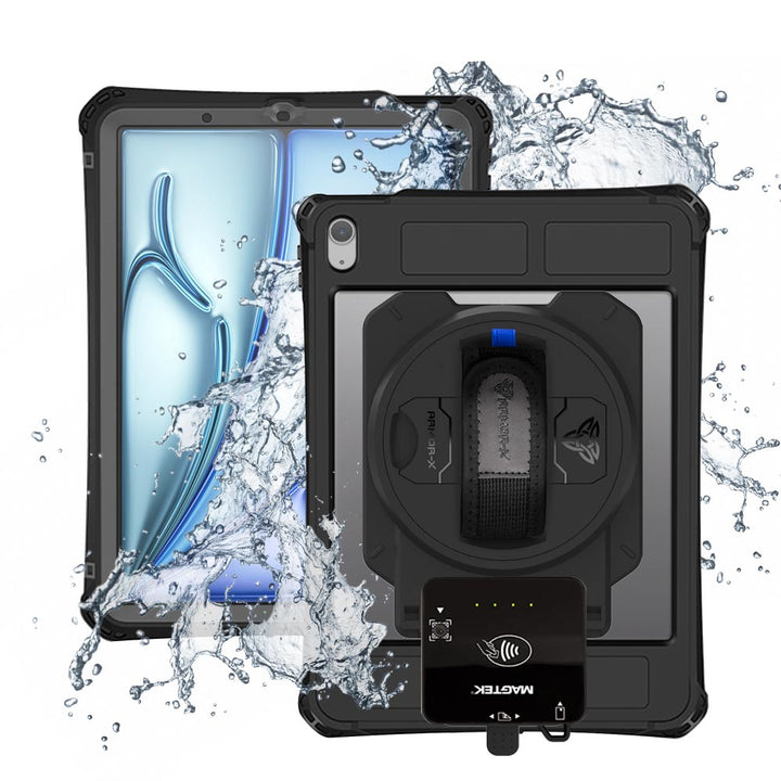 EX2-MAN-iPad-A5PN | iPad Air 11 (M2) / (M3) | IP68 Waterproof, Shock & Dust Proof Case With Magtek DynaFlex II Go Card Reader Holder Supports Apple Pencil Pro Wireless Charging
