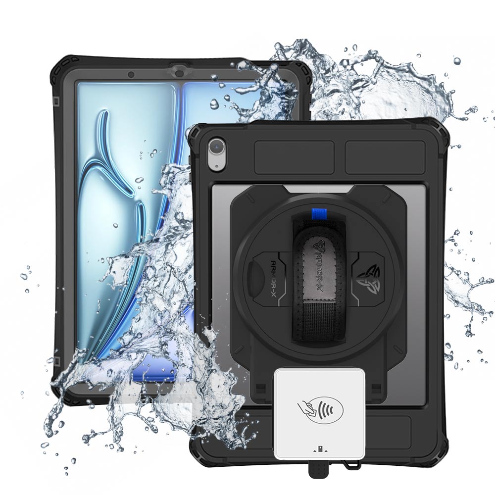 EX2-MAN-iPad-A5PN | iPad Air 11 (M2) / (M3) | IP68 Waterproof, Shock & Dust Proof Case With Payanywhere 3-in-1 Credit Card Reader Holder Supports Apple Pencil Pro Wireless Charging