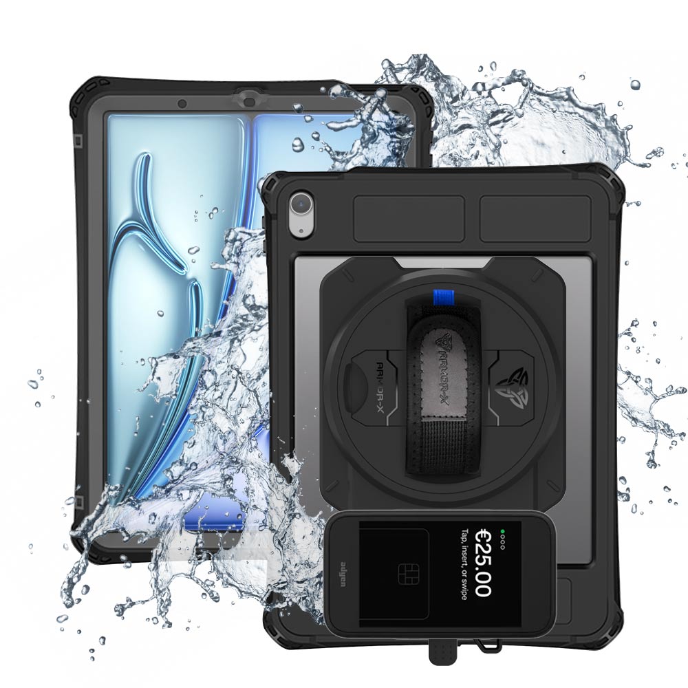 EX2-MAN-iPad-A5PN | iPad Air 4 2020 / Air 5 2022 | IP68 Waterproof, Shock & Dust Proof Case With Adyen AMS1 Card Reader Holder Supports Apple Pencil 2 Wireless Charging