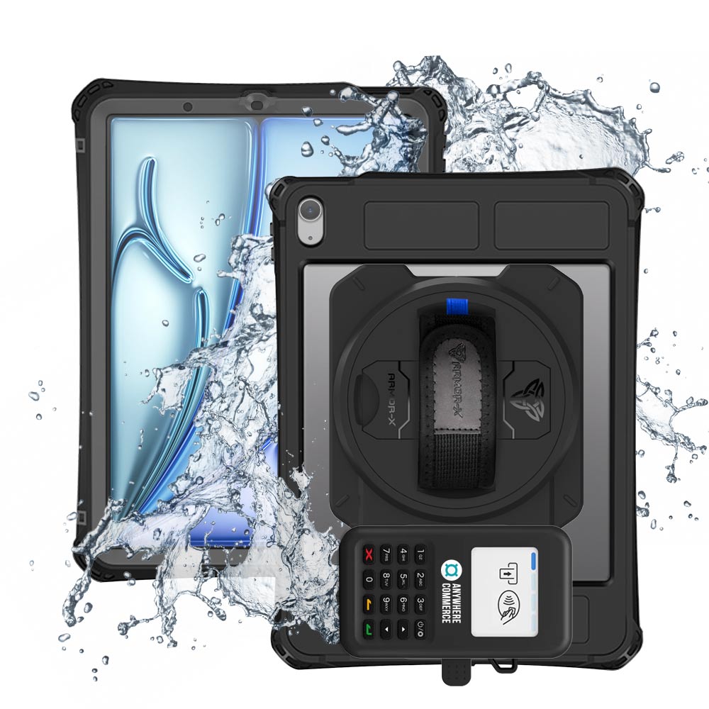 EX2-MAN-iPad-A5PN | iPad Air 4 2020 / Air 5 2022 | IP68 Waterproof, Shock & Dust Proof Case With AnywhereCommerce Nomad WP3 Credit Card Reader Holder Supports Apple Pencil 2 Wireless Charging