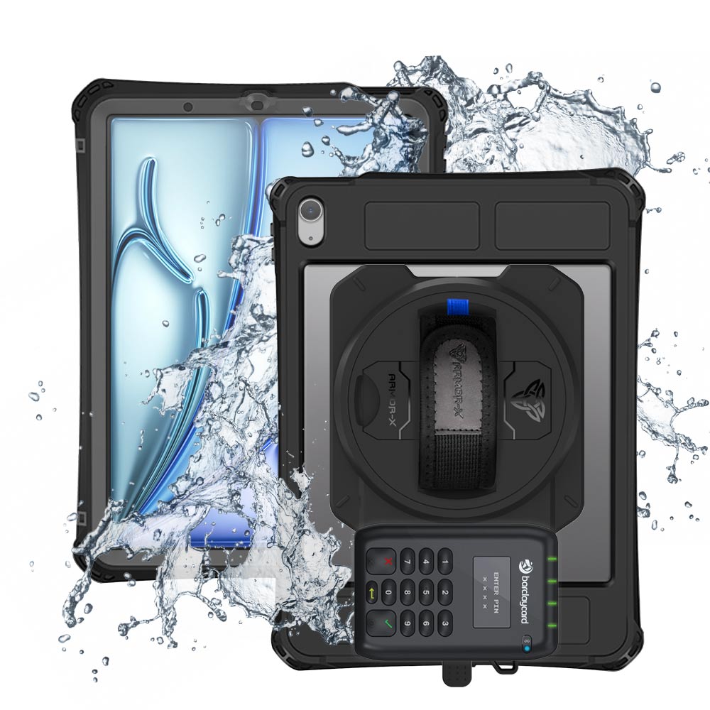 EX2-MAN-iPad-A5PN | iPad Air 4 2020 / Air 5 2022 | IP68 Waterproof, Shock & Dust Proof Case With Barclaycard Card Reader Holder Supports Apple Pencil 2 Wireless Charging