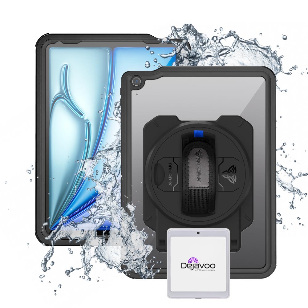 EX2-MAN-iPad-A5 | iPad Air 11 (M2) / (M3) | IP68 Waterproof, Shock &amp; Dust Proof Case With dejavoo P12 mPOS PIN Pad Card Reader Holder