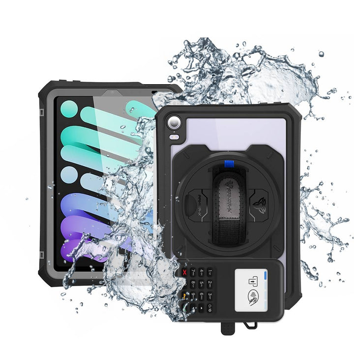 EX2-MAN-iPad-M6PN | iPad mini 6 | IP68 Waterproof, Shock & Dust Proof Case With Grafterr Go BBPOS WisePad 3 Card Reader Holder Supports Apple Pencil 2 Wireless Charging