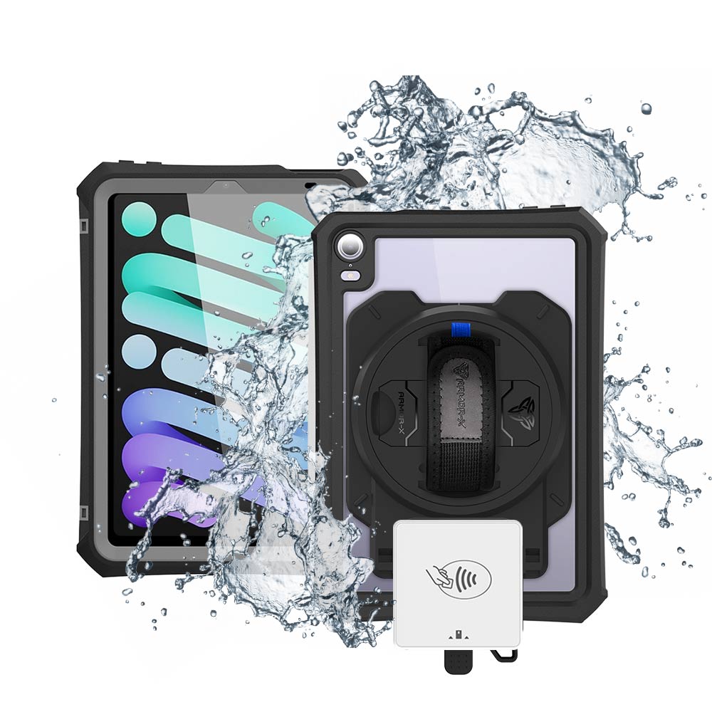 EX2-MAN-iPad-M6PN | iPad mini (A17 Pro) | IP68 Waterproof, Shock & Dust Proof Case With Payanywhere 3-in-1 Credit Card Reader Holder Supports Apple Pencil Pro Wireless Charging