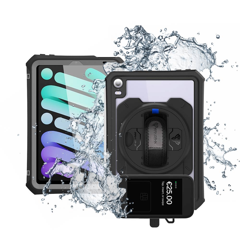 EX2-MAN-iPad-M6PN | iPad mini 6 | IP68 Waterproof, Shock & Dust Proof Case With Adyen AMS1 Card Reader Holder Supports Apple Pencil 2 Wireless Charging