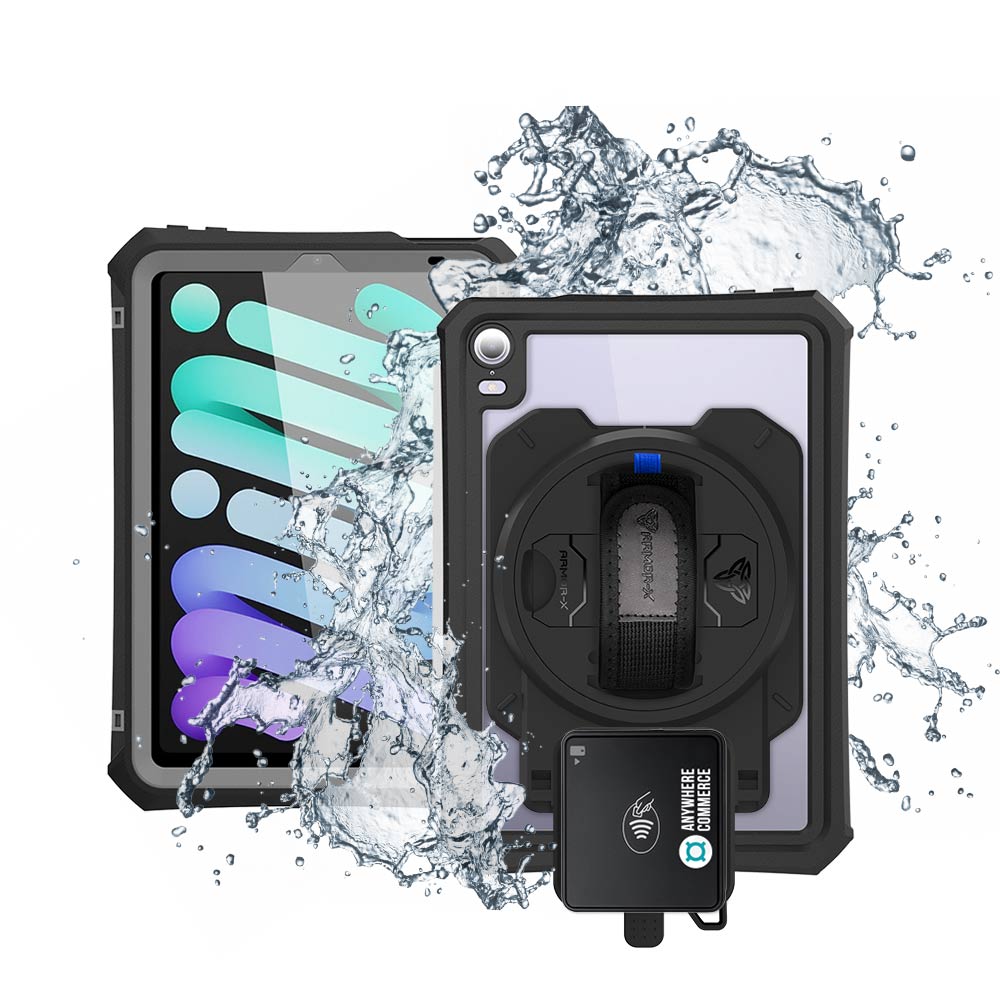 EX2-MAN-iPad-M6PN | iPad mini (A17 Pro) | IP68 Waterproof, Shock & Dust Proof Case With AnywhereCommerce Walker C3X Credit Card Reader Holder Supports Apple Pencil Pro Wireless Charging