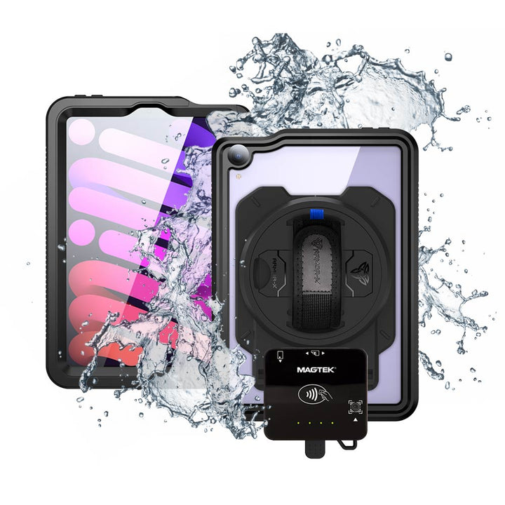 EX2-MAN-iPad-M6 | iPad mini (A17 Pro) | IP68 Waterproof, Shock & Dust Proof Case With Magtek DynaFlex II Go Card Reader Holder