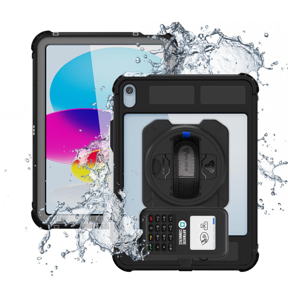 EX2-MAN-iPad-N5PN | iPad 10.9 (10th Gen.) | IP68 Waterproof, Shock & Dust Proof Case With AnywhereCommerce Nomad WP3 Credit Card Reader Holder & Pencil Holder