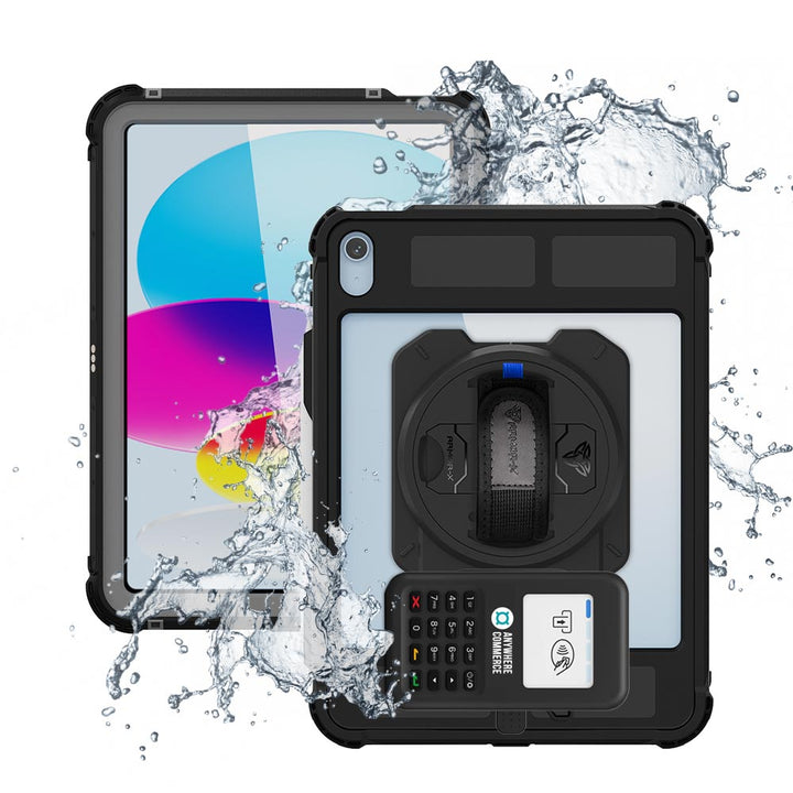 EX2-MAN-iPad-N5PN | iPad 10.9 (10th Gen.) | IP68 Waterproof, Shock & Dust Proof Case With AnywhereCommerce Nomad WP3 Credit Card Reader Holder & Pencil Holder