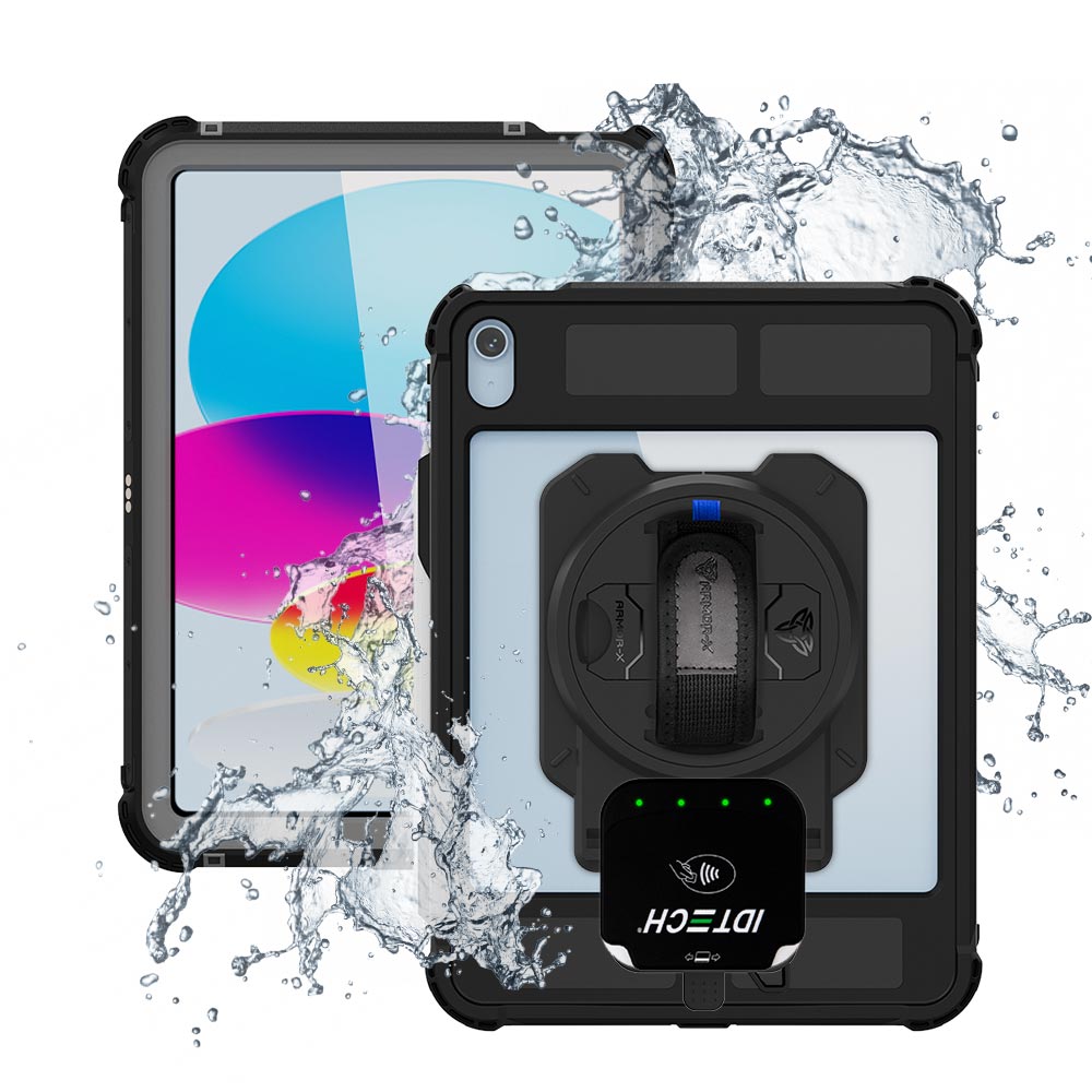 EX2-MAN-iPad-N5PN | iPad 10.9 (10th Gen.) | IP68 Waterproof, Shock &amp; Dust Proof Case With ID TECH VP3350 Card Reader Holder &amp; Pencil Holder