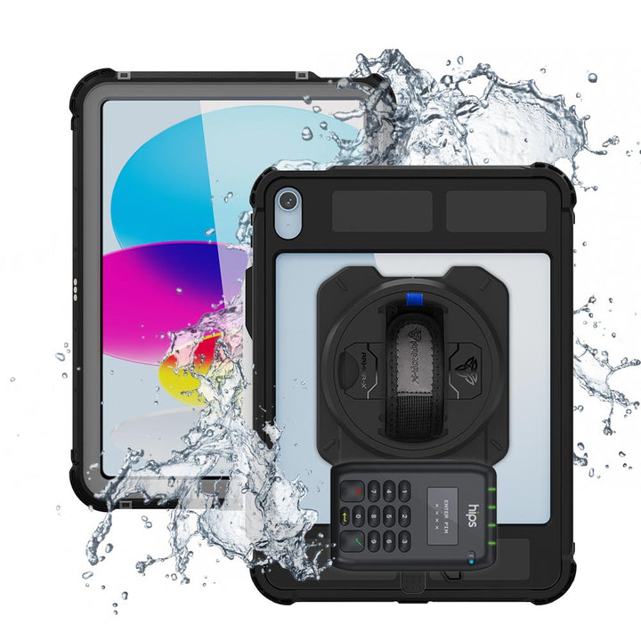 EX2-MAN-iPad-N5PN | iPad 10.9 (10th Gen.) | IP68 Waterproof, Shock & Dust Proof Case With Miura's M010 Card Reader Holder & Pencil Holder