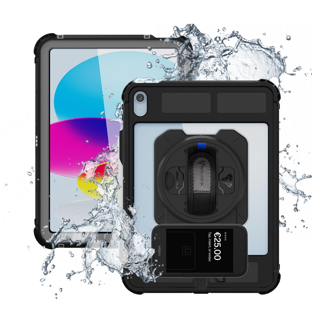 EX2-MAN-iPad-N5PN | iPad 11-Inch (11th Gen / A16) | IP68 Waterproof, Shock & Dust Proof Case With Adyen AMS1 Card Reader Holder & Pencil Holder