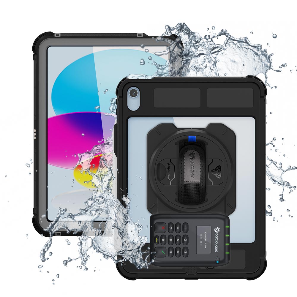 EX2-MAN-iPad-N5PN | iPad 10.9 (10th Gen.) | IP68 Waterproof, Shock & Dust Proof Case With Barclaycard Card Reader Holder & Pencil Holder