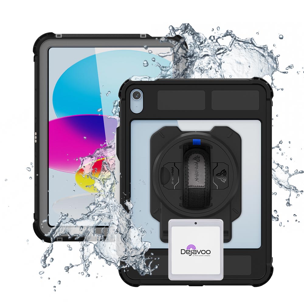 EX2-MAN-iPad-N5PN | iPad 10.9 (10th Gen.) | IP68 Waterproof, Shock &amp; Dust Proof Case With dejavoo P12 mPOS PIN Pad Card Reader Holder &amp; Pencil Holder