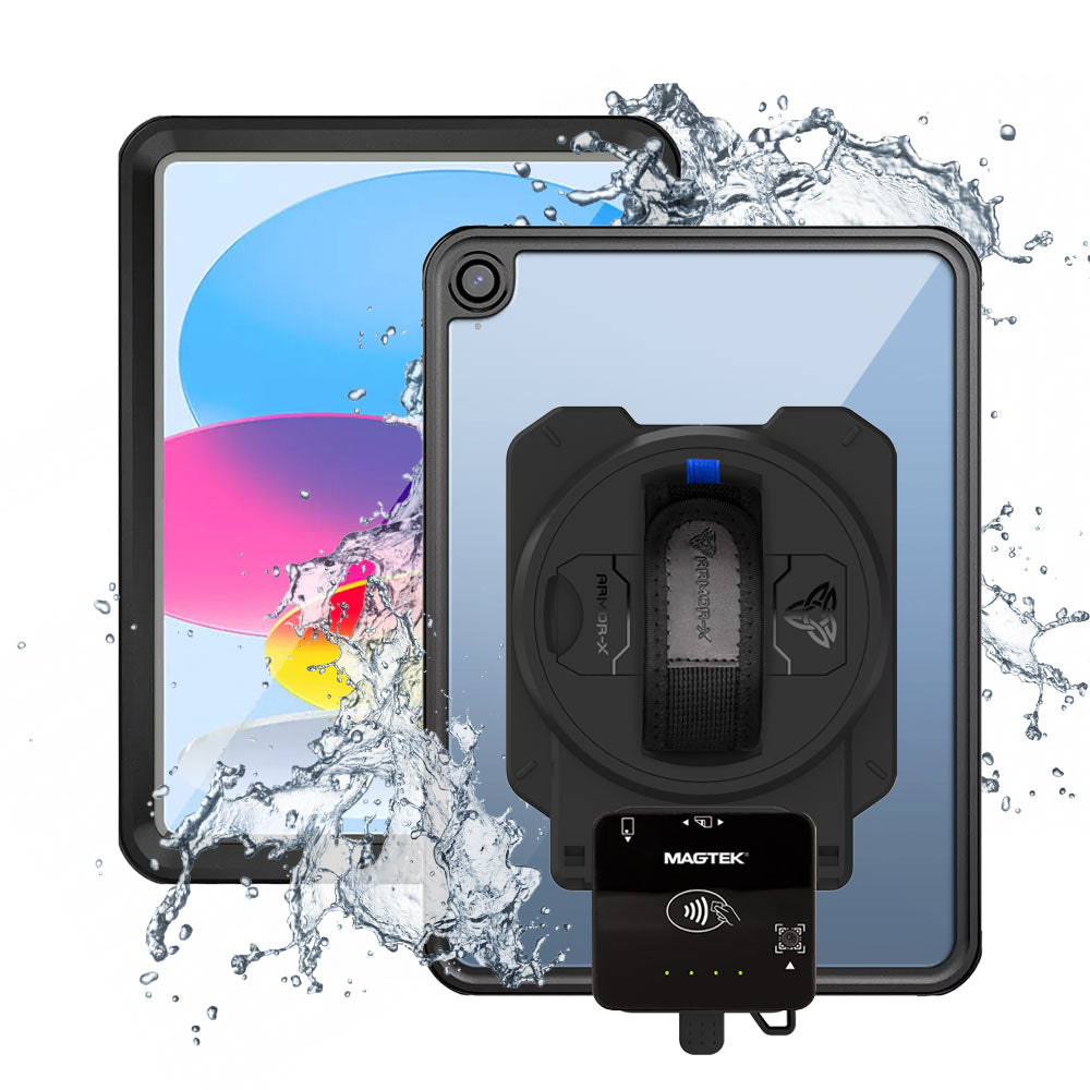 EX2-MAN-iPad-N5 | iPad 11-Inch (11th Gen / A16) | IP68 Waterproof, Shock & Dust Proof Case With Magtek DynaFlex II Go Card Reader Holder