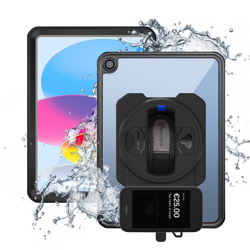 EX2-MAN-iPad-N5 | iPad 10.9 (10th Gen.) | IP68 Waterproof, Shock & Dust Proof Case With Adyen AMS1 Card Reader Holder
