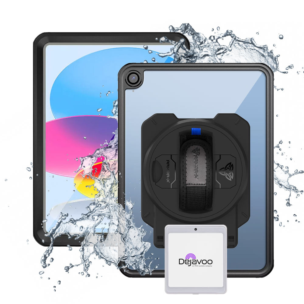 EX2-MAN-iPad-N5 | iPad 10.9 (10th Gen.) | IP68 Waterproof, Shock & Dust Proof Case With dejavoo P12 mPOS PIN Pad Card Reader Holder