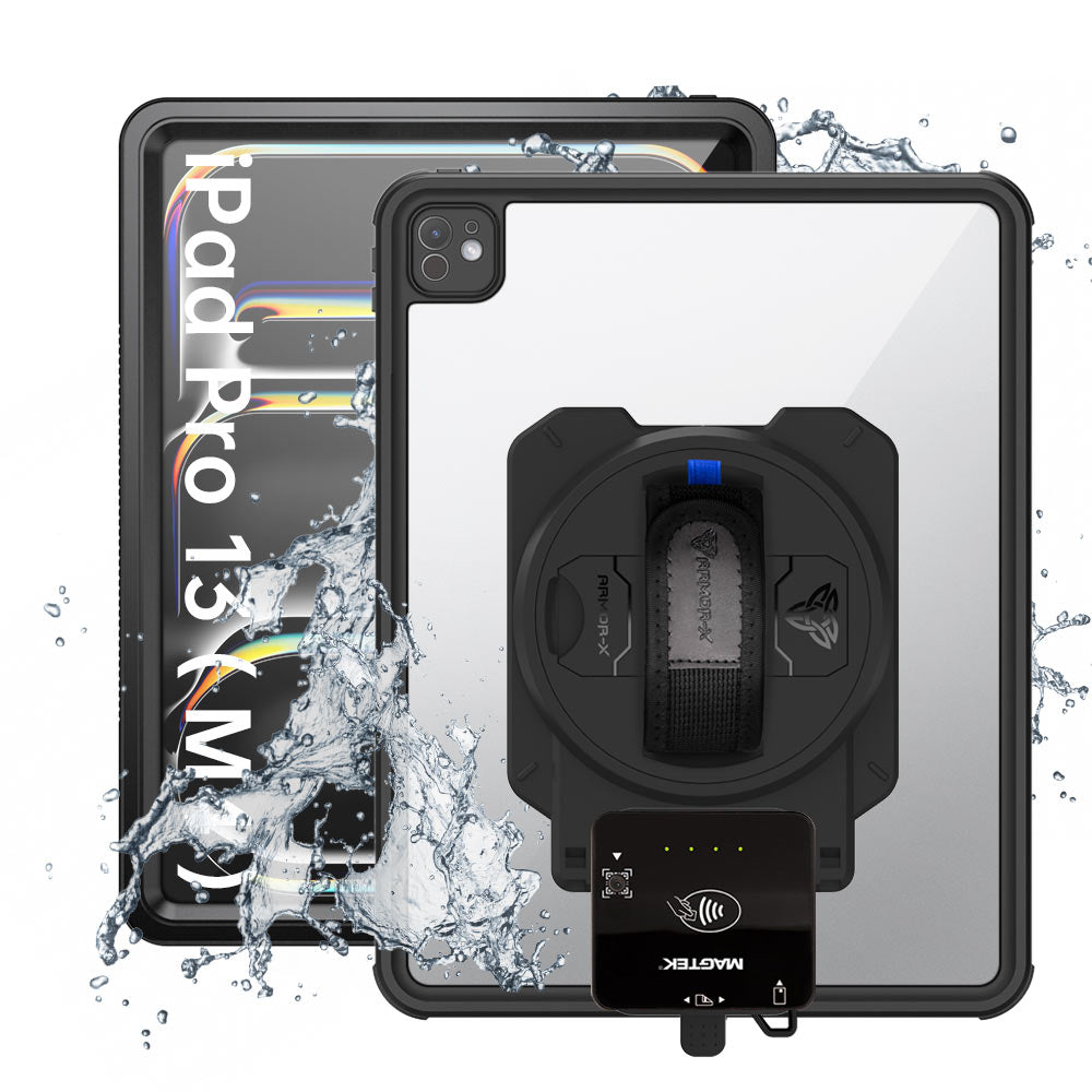 EX2-MAN-iPad-PR10 | iPad Pro 13 ( M4 ) | IP68 Waterproof, Shock & Dust Proof Case With Magtek DynaFlex II Go Card Reader Holder