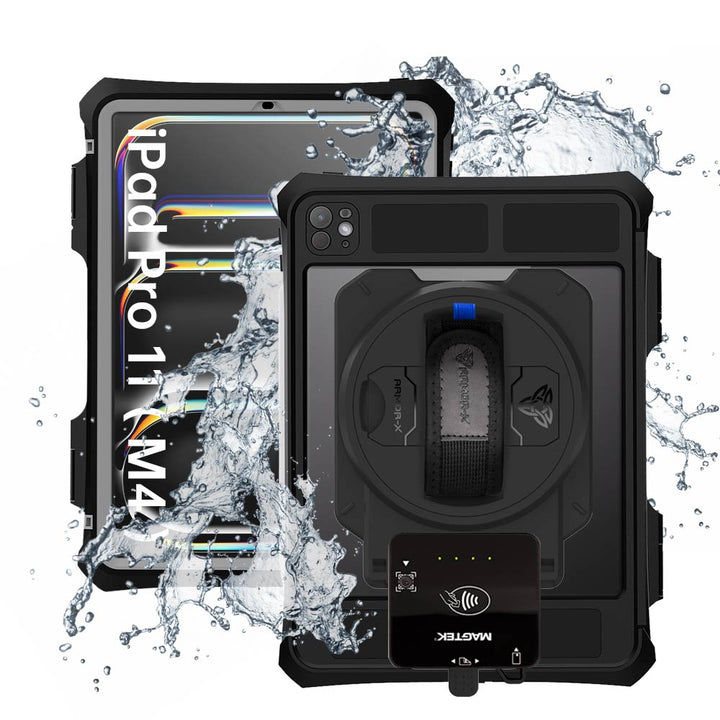 EX2-MAN-iPad-PR11PN | iPad Pro 11 ( M4 ) | IP68 Waterproof, Shock & Dust Proof Case With Magtek DynaFlex II Go Card Reader Holder Supports Apple Pencil Pro Wireless Charging
