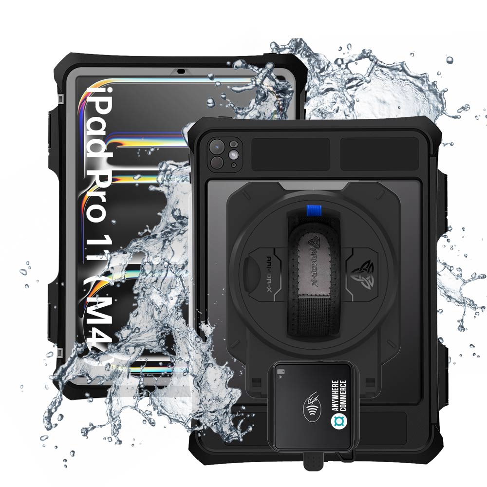 EX2-MAN-iPad-PR11PN | iPad Pro 11 ( M4 ) | IP68 Waterproof, Shock & Dust Proof Case With AnywhereCommerce Walker C3X Credit Card Reader Holder Supports Apple Pencil Pro Wireless Charging