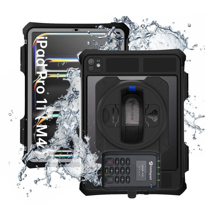 EX2-MAN-iPad-PR11PN | iPad Pro 11 ( M4 ) | IP68 Waterproof, Shock & Dust Proof Case With Barclaycard Card Reader Holder Supports Apple Pencil Pro Wireless Charging