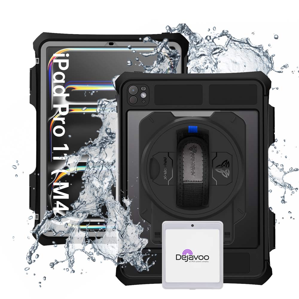 EX2-MAN-iPad-PR11PN | iPad Pro 11 (M4) / (M5) | IP68 Waterproof, Shock &amp; Dust Proof Case With dejavoo P12 mPOS PIN Pad Card Reader Holder Supports Apple Pencil Pro Wireless Charging
