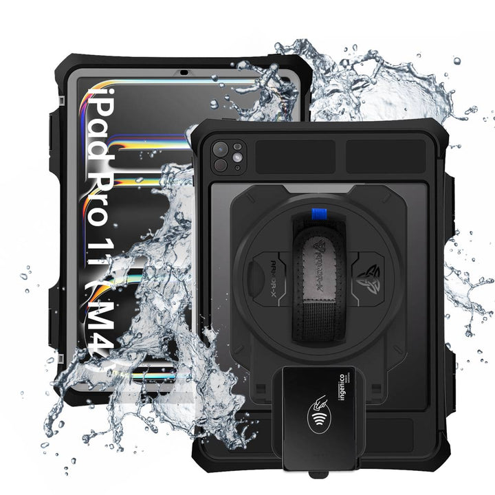 EX2-MAN-iPad-PR11PN | iPad Pro 11 ( M4 ) | IP68 Waterproof, Shock & Dust Proof Case With Ingenico Moby 5500 Card Reader Holder Supports Apple Pencil Pro Wireless Charging