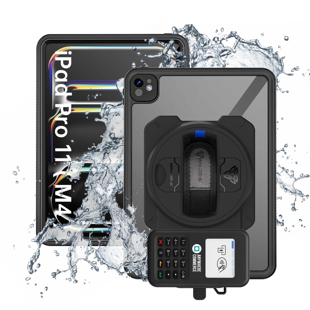EX2-MAN-iPad-PR11 | iPad Pro 11 ( M4 ) | IP68 Waterproof, Shock & Dust Proof Case With AnywhereCommerce Nomad WP3 Credit Card Reader Holder