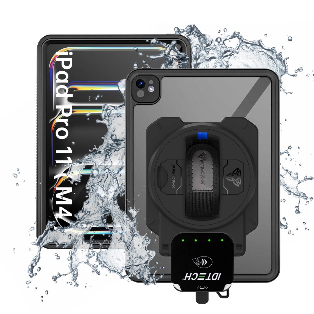 EX2-MAN-iPad-PR11 | iPad Pro 11 (M4) / (M5) | IP68 Waterproof, Shock & Dust Proof Case With ID TECH VP3350 Card Reader Holder