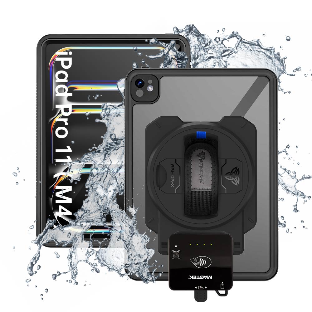 EX2-MAN-iPad-PR11 | iPad Pro 11 ( M4 ) | IP68 Waterproof, Shock & Dust Proof Case With Magtek DynaFlex II Go Card Reader Holder