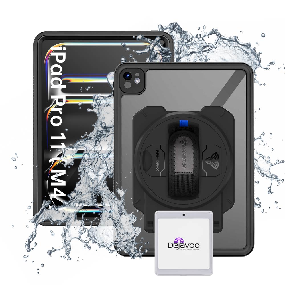 EX2-MAN-iPad-PR11 | iPad Pro 11 (M4) / (M5) | IP68 Waterproof, Shock &amp; Dust Proof Case With dejavoo P12 mPOS PIN Pad Card Reader Holder