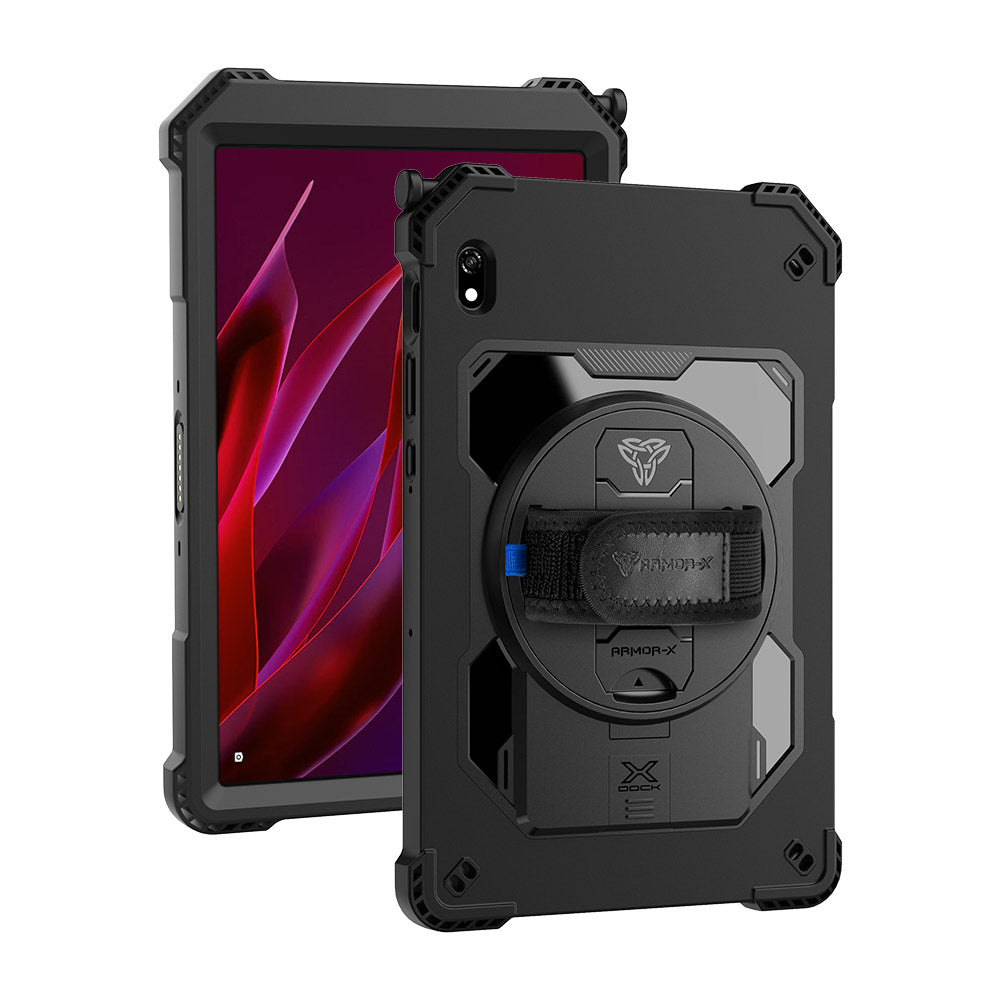 ARMOR-X Lenovo ThinkTab X11 (Gen 1) TB353 shockproof case, impact protection cover with hand strap and kick stand.