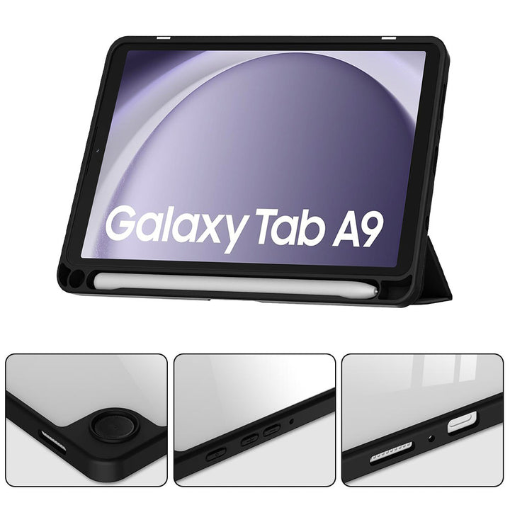 ARMOR-X Samsung Galaxy Tab A9 SM-X110 / SM-X115 Smart Tri-Fold Stand Magnetic Cover. Raised edge to protect the ports and camera.