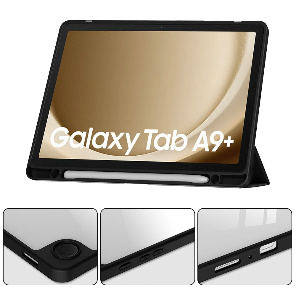 ARMOR-X Samsung Galaxy Tab A9+ A9 Plus SM-X210 / SM-X215 / SM-X216 Smart Tri-Fold Stand Magnetic Cover. Raised edge to protect the ports and camera.