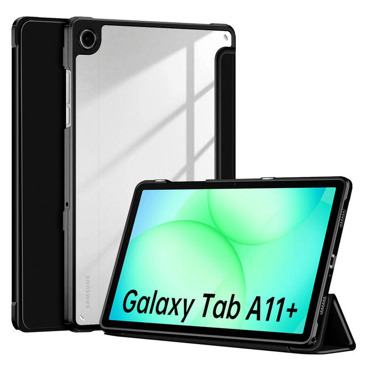 ARMOR-X Samsung Galaxy Tab A11+ A11 Plus ( 11" ) SM-X230 / SM-X235 / SM-X236 / SM-X238 Smart Magnetic Folio Cover featuring a tri-fold stand, clear back, shockproof TPU bumper, auto wake/sleep.