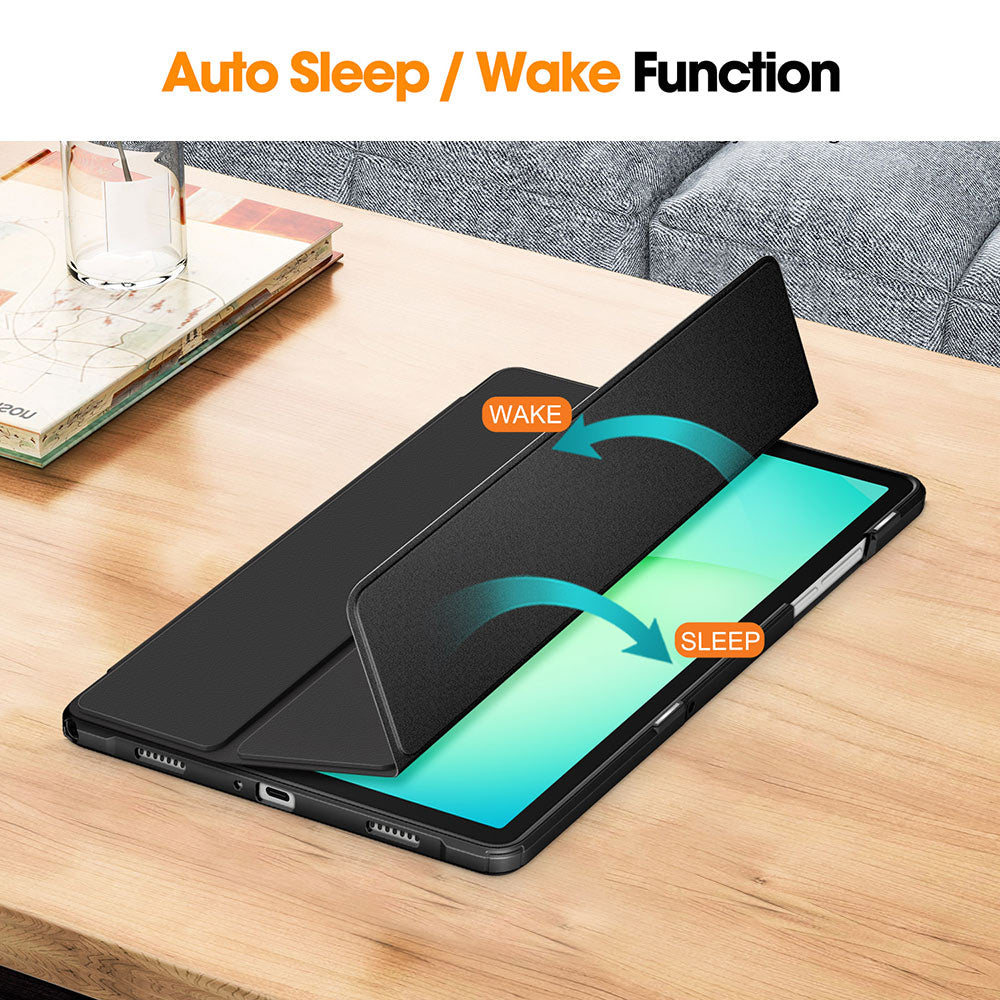 ARMOR-X Samsung Galaxy Tab A11+ A11 Plus ( 11" ) SM-X230 / SM-X235 / SM-X236 / SM-X238 Smart Magnetic Folio Cover. Easy clip-on application. With built-in magnets, automatically wakes or puts your device to sleep when the lid is opened and closed.