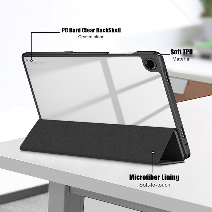 ARMOR-X Samsung Galaxy Tab A11+ A11 Plus ( 11" ) SM-X230 / SM-X235 / SM-X236 / SM-X238 Smart Magnetic Folio Cover. Hardshell back cover with flexible TPU bumper protects the tablet from shocks, drops and impacts.