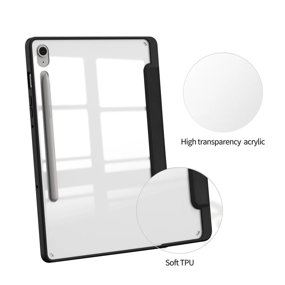 ARMOR-X Samsung Galaxy Tab S10 FE+ S10 FE Plus SM-X620 X626 X628 Smart Tri-Fold Stand Magnetic Cover. Hardshell back cover with flexible TPU bumper protects the tablet from shocks, drops and impacts.