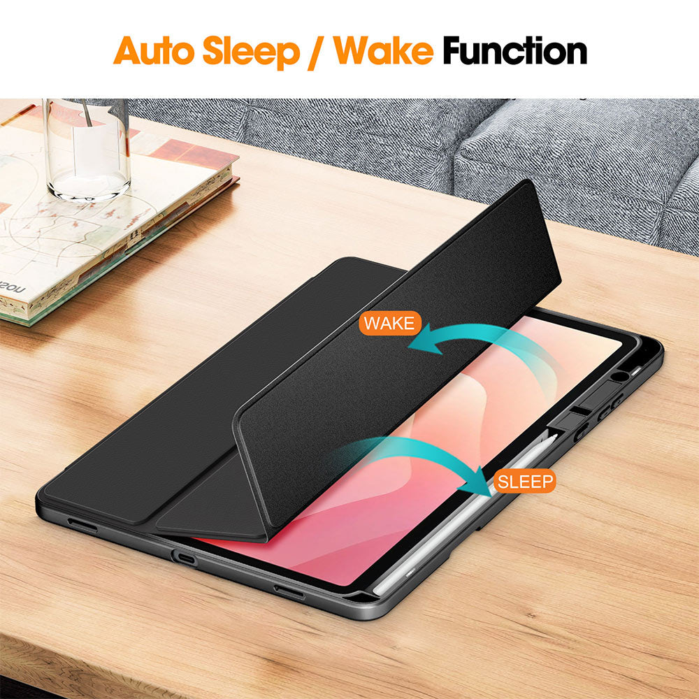 ARMOR-X Samsung Galaxy Tab S11 SM-X730 / X736 / X738 Smart Magnetic Folio Cover. Easy clip-on application. With built-in magnets, automatically wakes or puts your device to sleep when the lid is opened and closed.