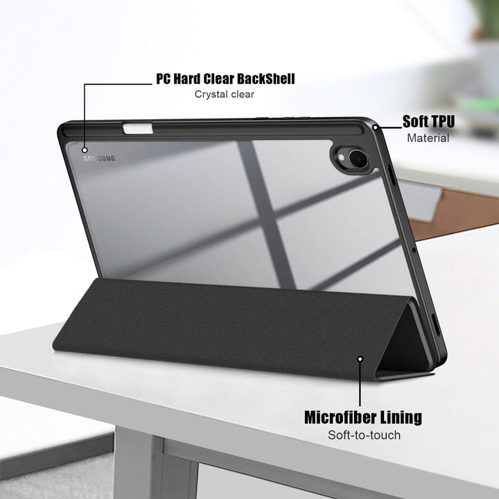 ARMOR-X Samsung Galaxy Tab S11 SM-X730 / X736 / X738 Smart Magnetic Folio Cover. Hardshell back cover with flexible TPU bumper protects the tablet from shocks, drops and impacts.