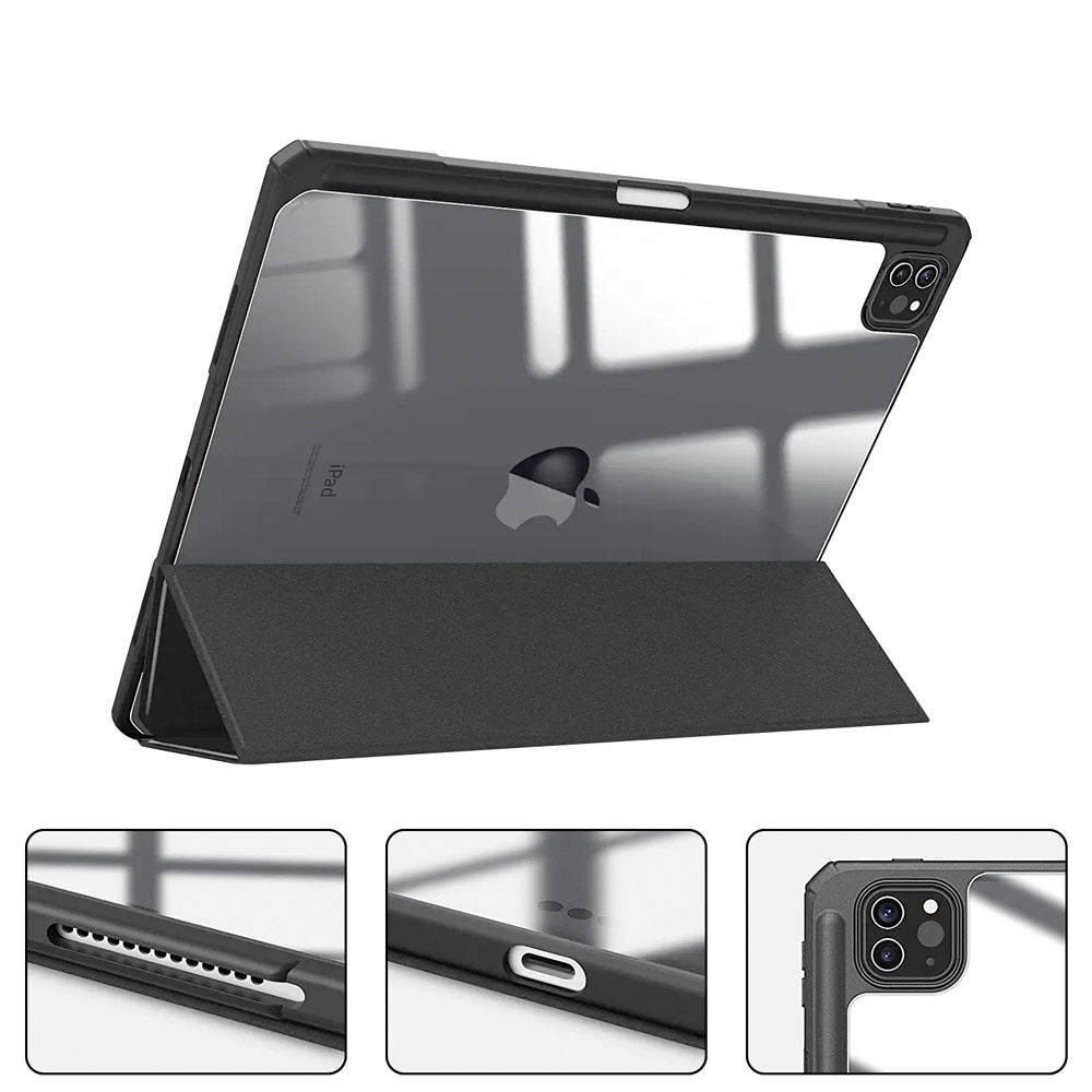  ARMOR-X APPLE iPad Pro 12.9 ( 5th / 6th Gen. ) 2021 / 2022 Smart Tri-Fold Stand Magnetic Cover. Raised edge to protect the ports and camera.