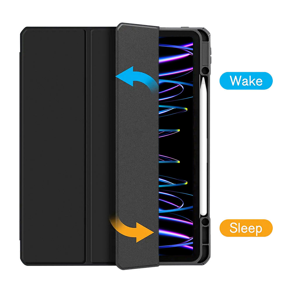 ARMOR-X APPLE iPad Pro 12.9 ( 5th / 6th Gen. ) 2021 / 2022 Smart Tri-Fold Stand Magnetic Cover. With built-in magnets, automatically wakes or puts your device to sleep when the lid is opened and closed.